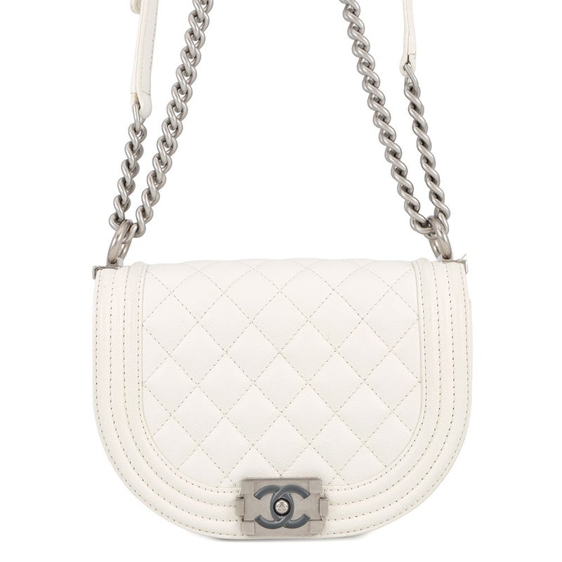 シャネル チェーンショルダーバッグ マトラッセ ココマーク ボーイシャネル スモール キャビアスキン AS3350 CHANEL 2way 白