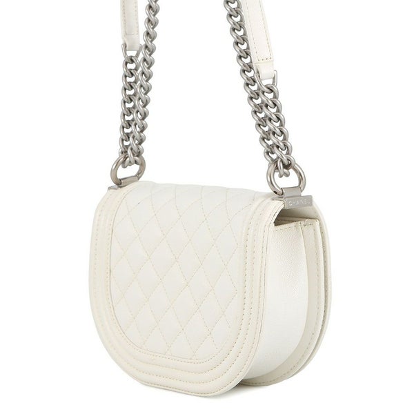 シャネル チェーンショルダーバッグ マトラッセ ココマーク ボーイシャネル スモール キャビアスキン AS3350 CHANEL 2way 白