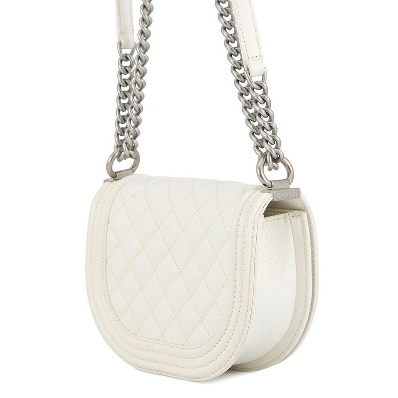 シャネル チェーンショルダーバッグ マトラッセ ココマーク ボーイシャネル スモール キャビアスキン AS3350 CHANEL 2way 白