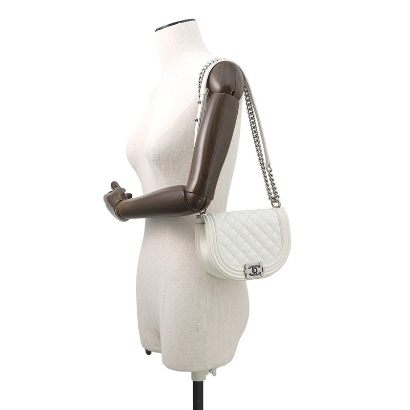 シャネル チェーンショルダーバッグ マトラッセ ココマーク ボーイシャネル スモール キャビアスキン AS3350 CHANEL 2way 白