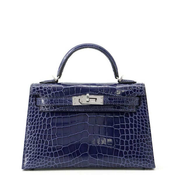 エルメス ミニケリー2 外縫い ブルーサフィール/シルバー金具 アリゲーターシャイン A刻印 2wayショルダー