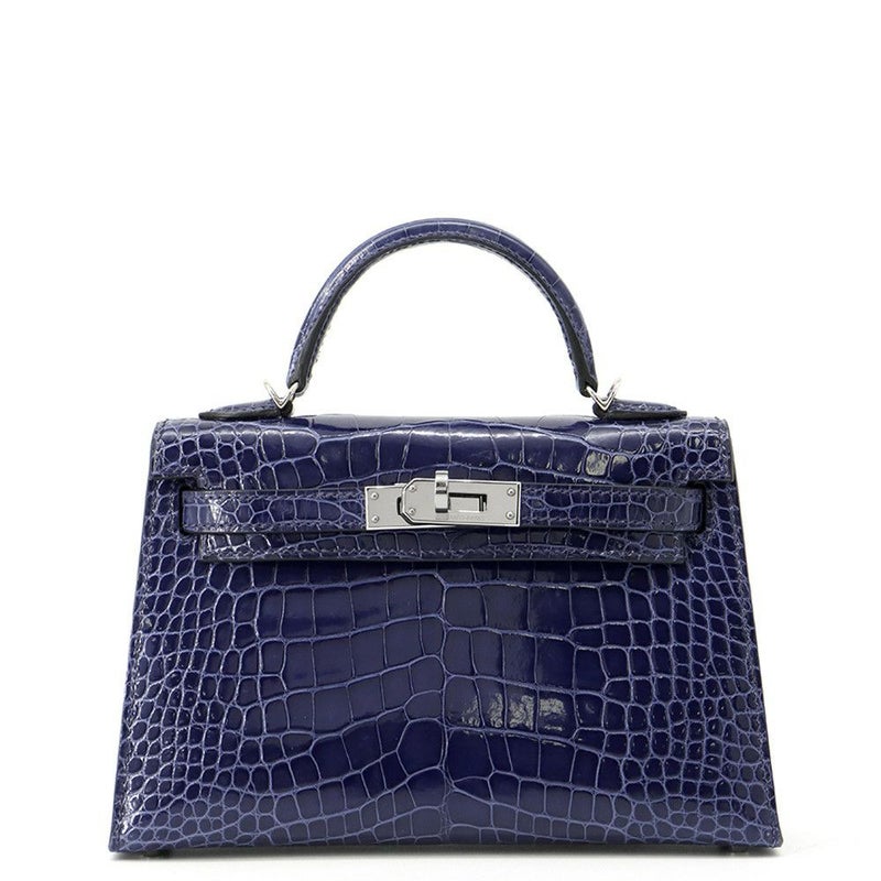 エルメス ミニケリー2 外縫い ブルーサフィール/シルバー金具 アリゲーターシャイン A刻印 2wayショルダー