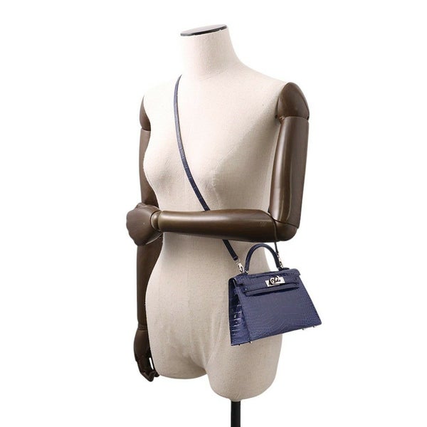 エルメス ミニケリー2 外縫い ブルーサフィール/シルバー金具 アリゲーターシャイン A刻印 2wayショルダー