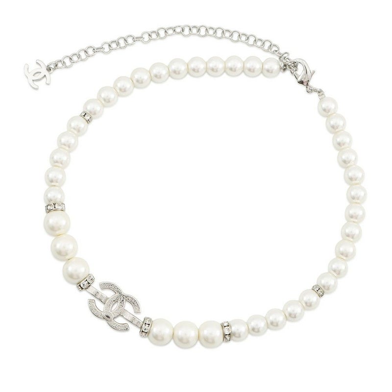 シャネル ネックレス ココマーク チョーカー フェイクパール メタル ラインストーン 25C ABF720 CHANEL アクセサリー