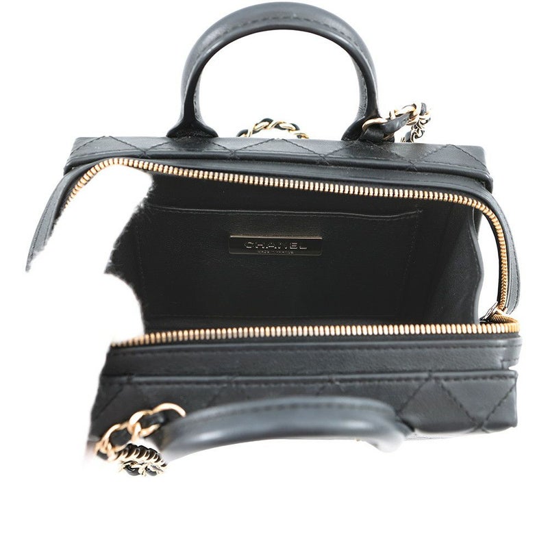 シャネル チェーンショルダーバッグ マトラッセ トランク バニティ ラムスキン AS3344 CHANEL 黒