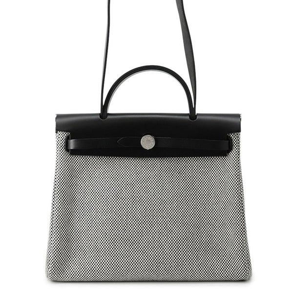 エルメス エールバッグジップPM ルトゥルネ ブラック/エクリュ/シルバー金具 トワルGM/ヴァッシュハンター U刻印 黒