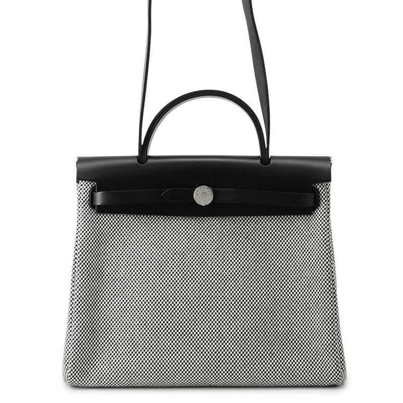 エルメス エールバッグジップPM ルトゥルネ ブラック/エクリュ/シルバー金具 トワルGM/ヴァッシュハンター U刻印 黒