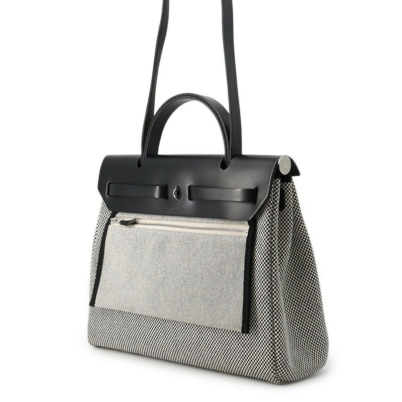 エルメス エールバッグジップPM ルトゥルネ ブラック/エクリュ/シルバー金具 トワルGM/ヴァッシュハンター U刻印 黒