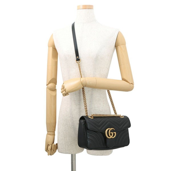 グッチ チェーンショルダーバッグ GGマーモント キルティング レザー 443497 GUCCI 黒