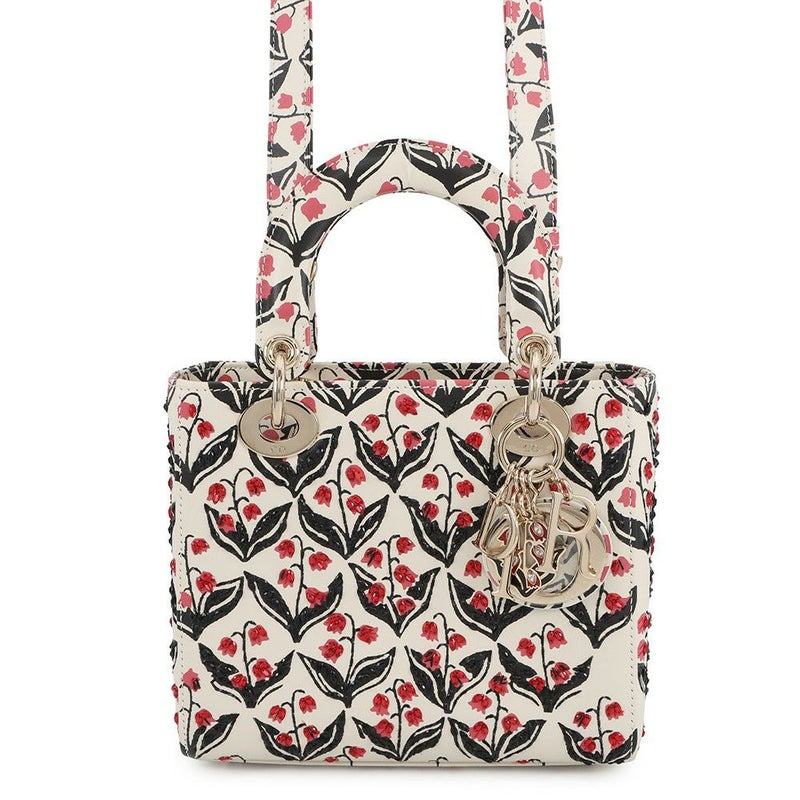 ディオール ハンドバッグ レディディオール スモール レザー ラインストーン Christian Dior 2way 白