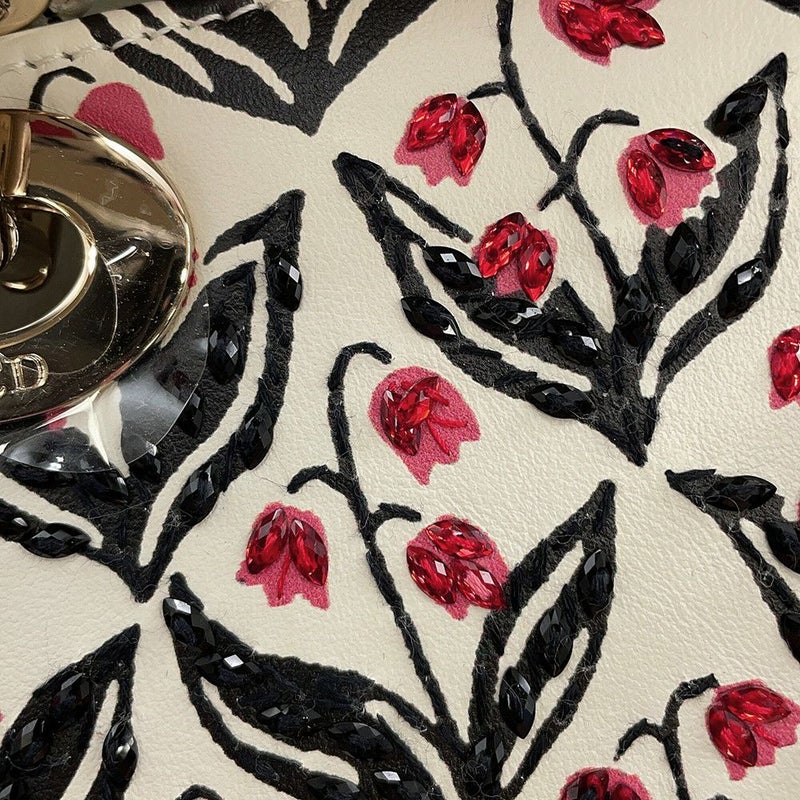 ディオール ハンドバッグ レディディオール スモール レザー ラインストーン Christian Dior 2way 白