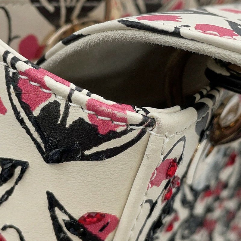 ディオール ハンドバッグ レディディオール スモール レザー ラインストーン Christian Dior 2way 白