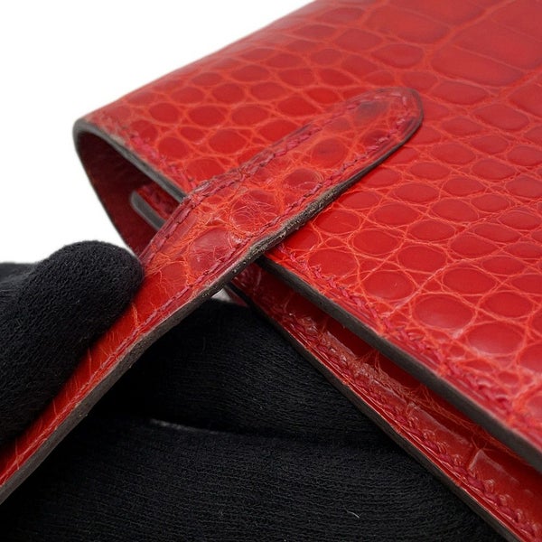 エルメス 長財布 ケリーウォレット ロング レッド/ゴールド金具 アリゲーターシャイン □R刻印 財布