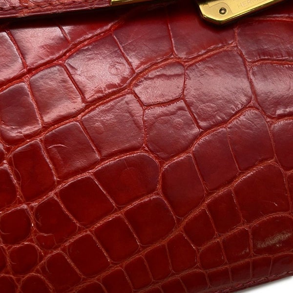 エルメス 長財布 ケリーウォレット ロング レッド/ゴールド金具 アリゲーターシャイン □R刻印 財布