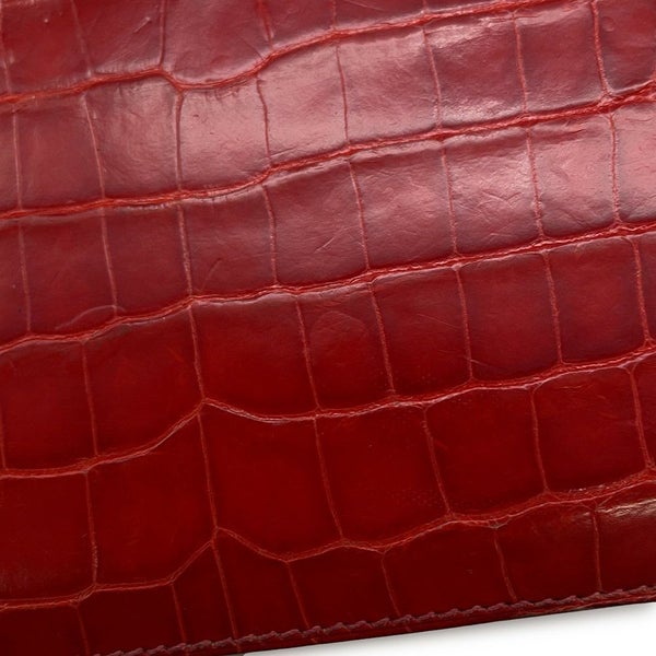 エルメス 長財布 ケリーウォレット ロング レッド/ゴールド金具 アリゲーターシャイン □R刻印 財布