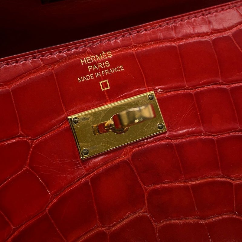 エルメス 長財布 ケリーウォレット ロング レッド/ゴールド金具 アリゲーターシャイン □R刻印 財布