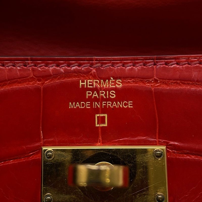 エルメス 長財布 ケリーウォレット ロング レッド/ゴールド金具 アリゲーターシャイン □R刻印 財布