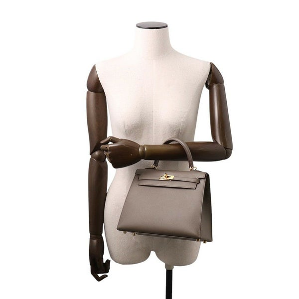 エルメス ハンドバッグ ケリー25 外縫い エタン/ゴールド金具 エプソン D刻印 2wayショルダー