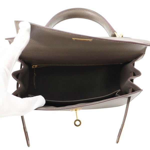 エルメス ハンドバッグ ケリー25 外縫い エタン/ゴールド金具 エプソン D刻印 2wayショルダー