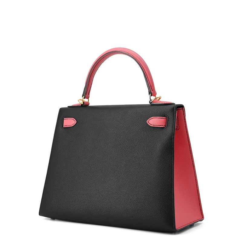 エルメス ハンドバッグ ケリー28 外縫い ブラック/ローズアザレ/ゴールド金具 エプソン C刻印 2wayショルダー 黒