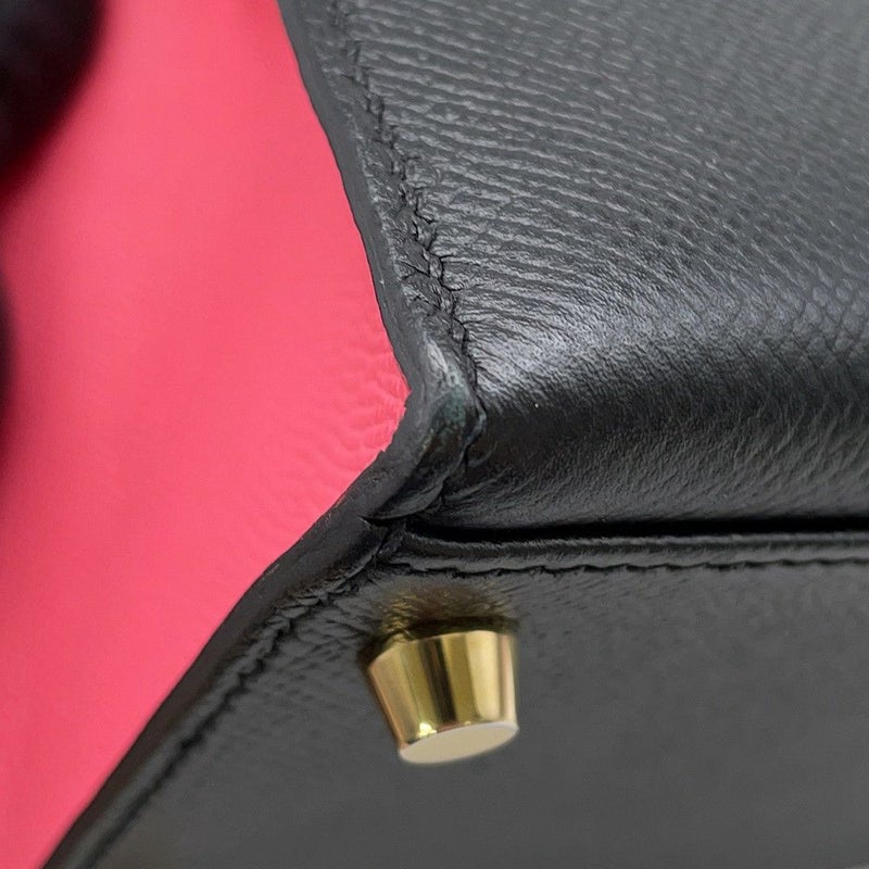 エルメス ハンドバッグ ケリー28 外縫い ブラック/ローズアザレ/ゴールド金具 エプソン C刻印 2wayショルダー 黒