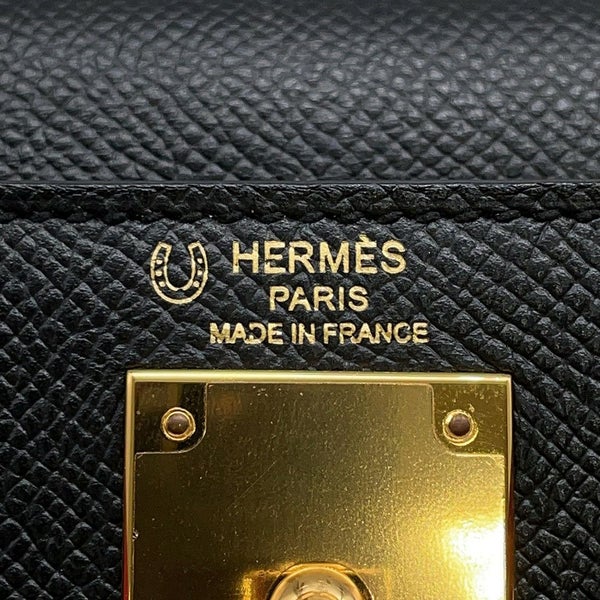 エルメス ハンドバッグ ケリー28 外縫い ブラック/ローズアザレ/ゴールド金具 エプソン C刻印 2wayショルダー 黒