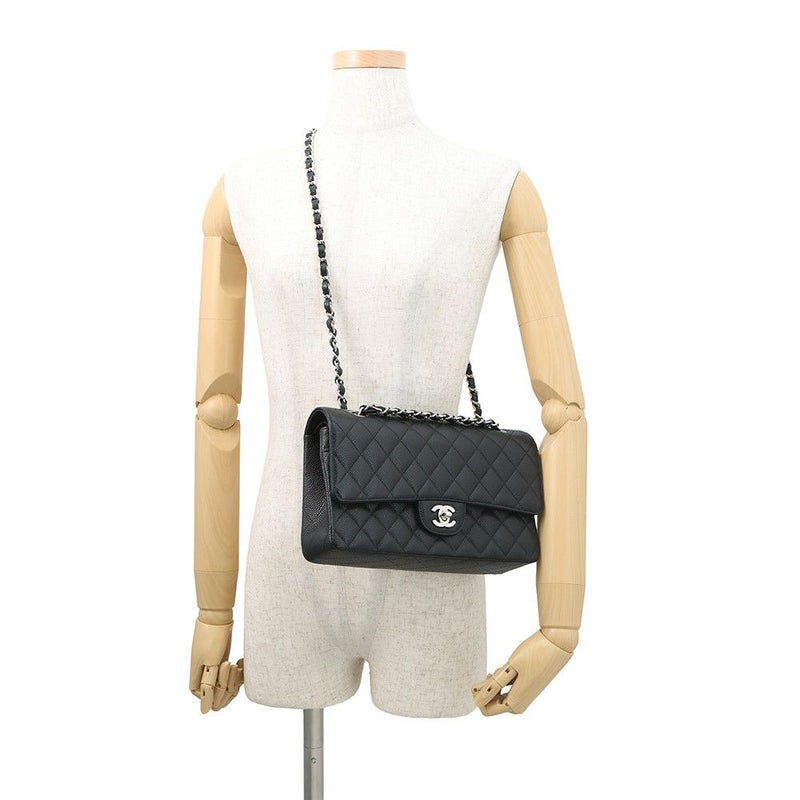 シャネル チェーンショルダーバッグ マトラッセ25 ココマーク ダブルチェーン キャビアスキン A01112 CHANEL 黒