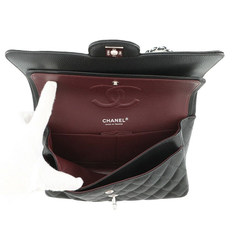 シャネル チェーンショルダーバッグ マトラッセ25 ココマーク ダブルチェーン キャビアスキン A01112 CHANEL 黒