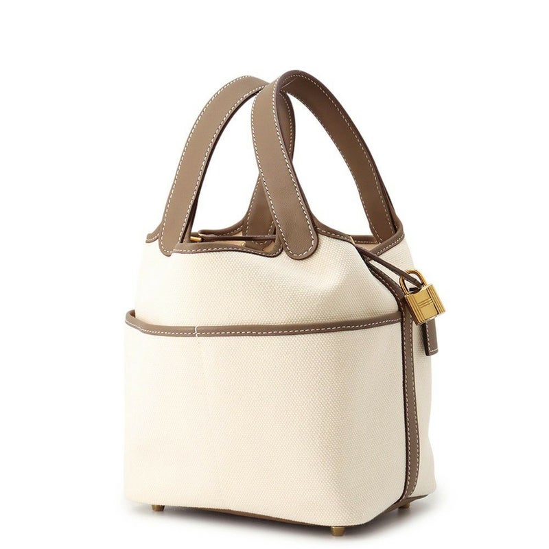 エルメス ハンドバッグ ピコタンロックPM カーゴ エクリュ/エトゥープ/シルバー金具 トワルゴエラン/スイフト K刻印