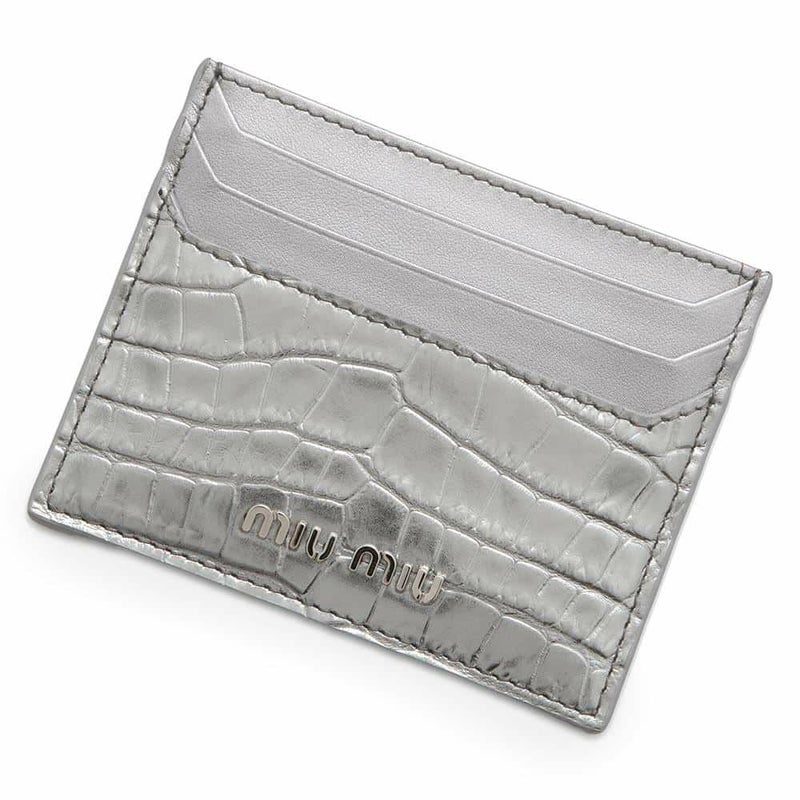 ミュウミュウ カードケース 型押しレザー ロゴ Miu Miu 財布
