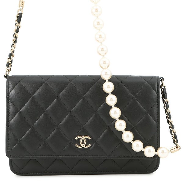 シャネル チェーンウォレット マトラッセ パール ココマーク ラムスキン AP2579 CHANEL 財布 黒