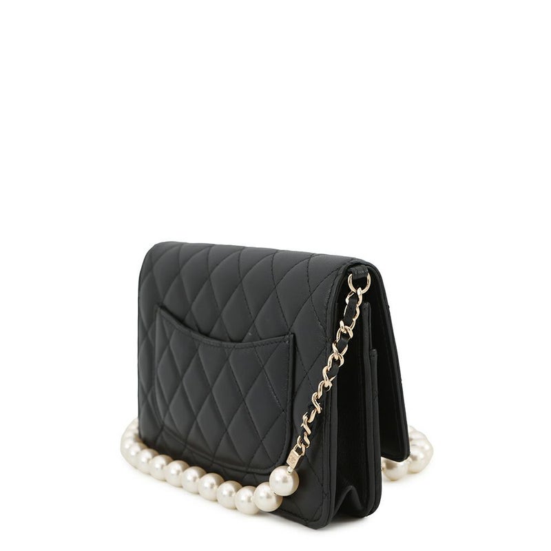 シャネル チェーンウォレット マトラッセ パール ココマーク ラムスキン AP2579 CHANEL 財布 黒