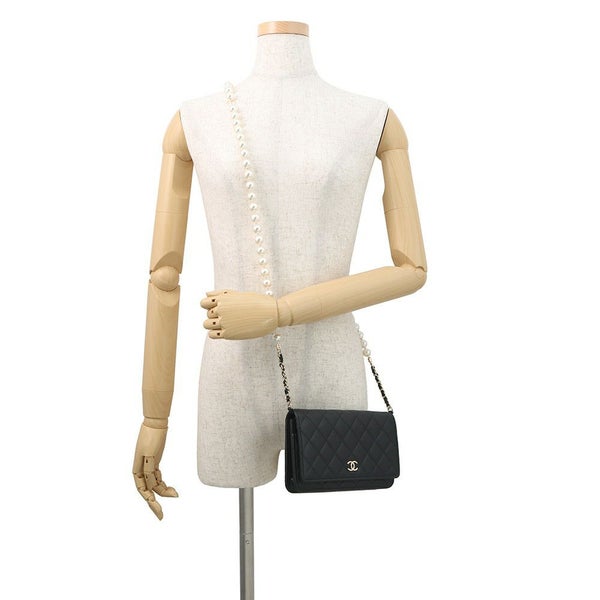 シャネル チェーンウォレット マトラッセ パール ココマーク ラムスキン AP2579 CHANEL 財布 黒