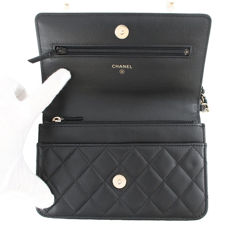 シャネル チェーンウォレット マトラッセ パール ココマーク ラムスキン AP2579 CHANEL 財布 黒