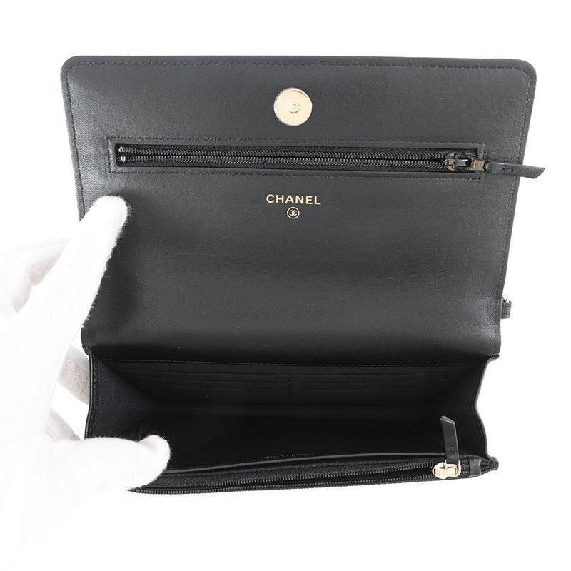 シャネル チェーンウォレット マトラッセ パール ココマーク ラムスキン AP2579 CHANEL 財布 黒