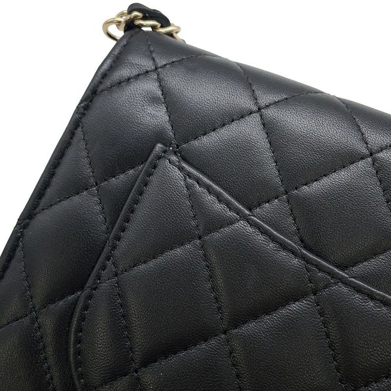 シャネル チェーンウォレット マトラッセ パール ココマーク ラムスキン AP2579 CHANEL 財布 黒