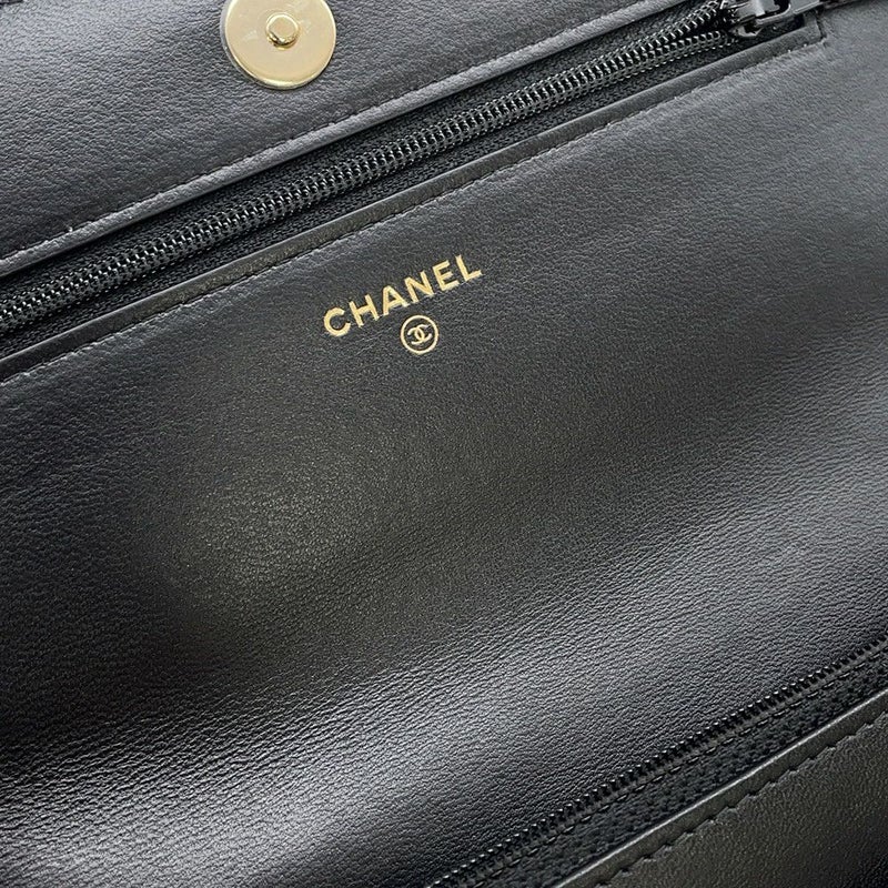 シャネル チェーンウォレット マトラッセ パール ココマーク ラムスキン AP2579 CHANEL 財布 黒