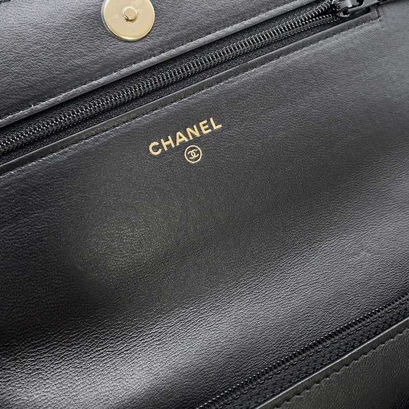 シャネル チェーンウォレット マトラッセ パール ココマーク ラムスキン AP2579 CHANEL 財布 黒