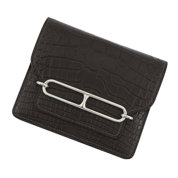 エルメス 財布 ロウリス ルリ スリム エベンヌ/シルバー金具 アリゲーターマット D刻印 財布