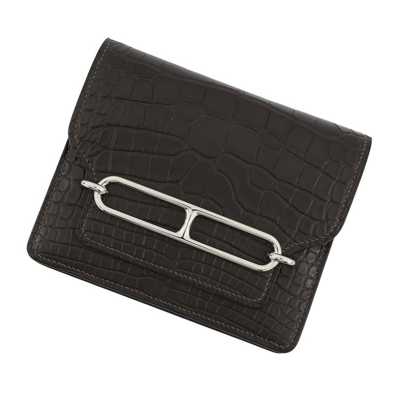 エルメス 財布 ロウリス ルリ スリム エベンヌ/シルバー金具 アリゲーターマット D刻印 財布