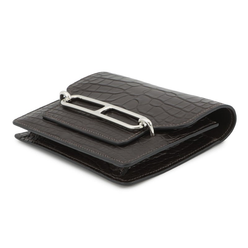 エルメス 財布 ロウリス ルリ スリム エベンヌ/シルバー金具 アリゲーターマット D刻印 財布