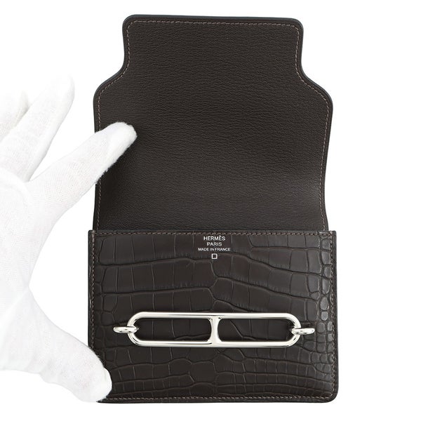 エルメス 財布 ロウリス ルリ スリム エベンヌ/シルバー金具 アリゲーターマット D刻印 財布
