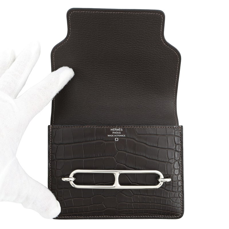 エルメス 財布 ロウリス ルリ スリム エベンヌ/シルバー金具 アリゲーターマット D刻印 財布