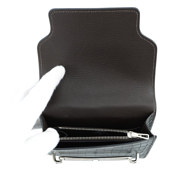 エルメス 財布 ロウリス ルリ スリム エベンヌ/シルバー金具 アリゲーターマット D刻印 財布