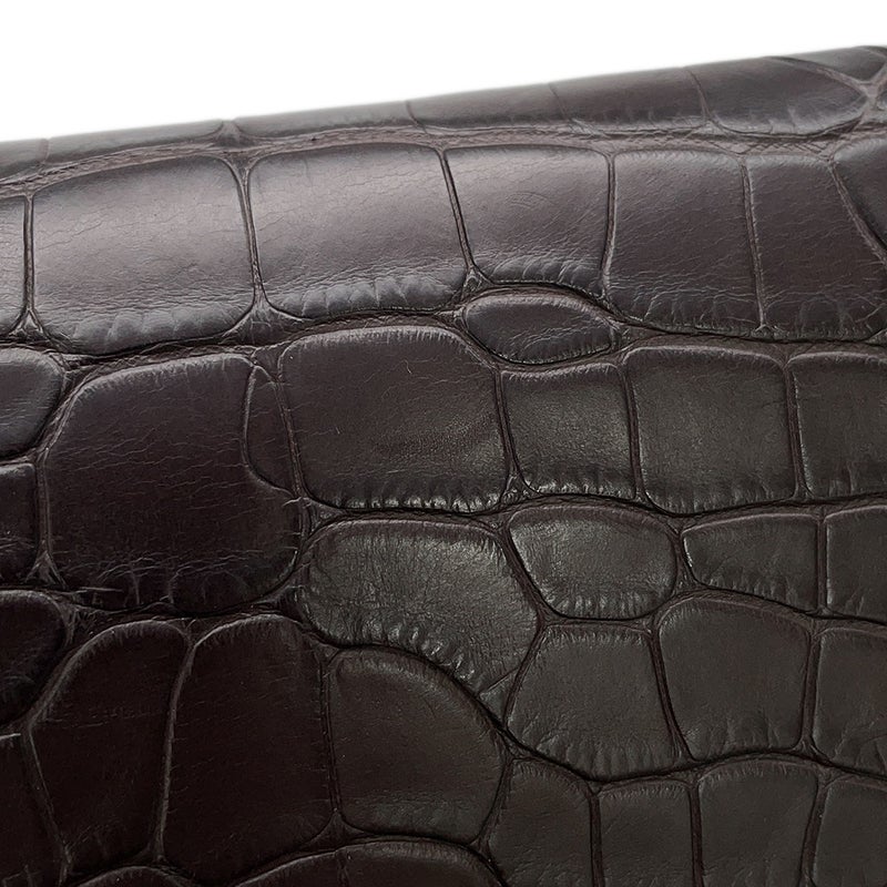 エルメス 財布 ロウリス ルリ スリム エベンヌ/シルバー金具 アリゲーターマット D刻印 財布