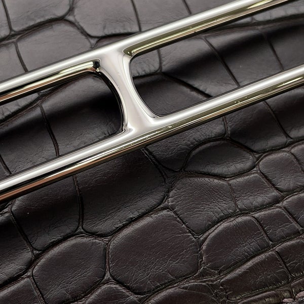 エルメス 財布 ロウリス ルリ スリム エベンヌ/シルバー金具 アリゲーターマット D刻印 財布