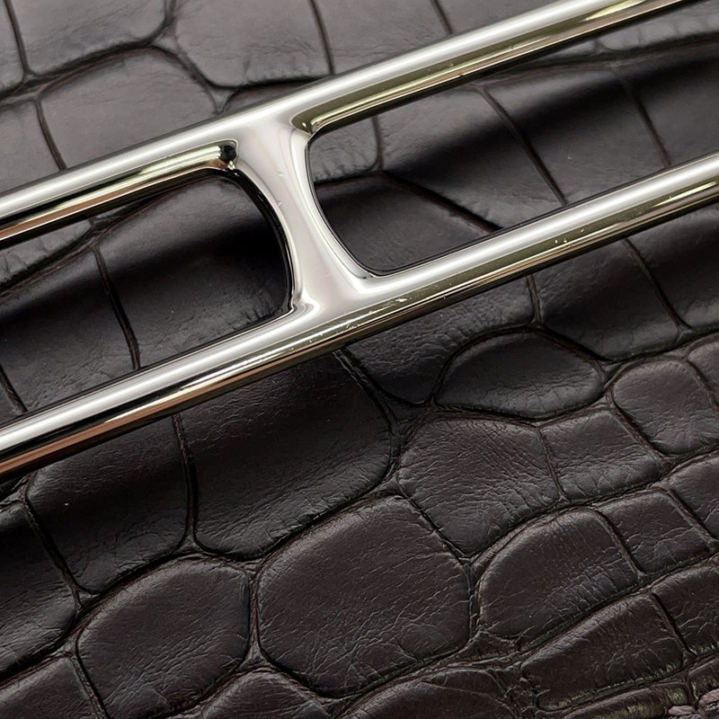 エルメス 財布 ロウリス ルリ スリム エベンヌ/シルバー金具 アリゲーターマット D刻印 財布