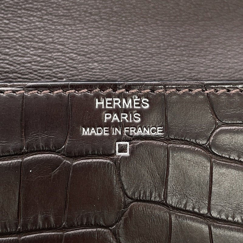 エルメス 財布 ロウリス ルリ スリム エベンヌ/シルバー金具 アリゲーターマット D刻印 財布