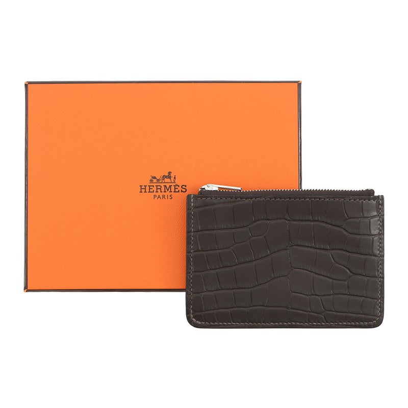 エルメス 財布 ロウリス ルリ スリム エベンヌ/シルバー金具 アリゲーターマット D刻印 財布