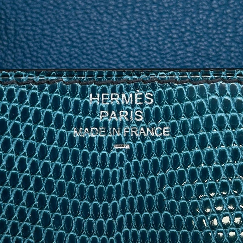 エルメス 財布 ロウリス ルリ スリム ブルーペトロール/シルバー金具 リザード W刻印 財布